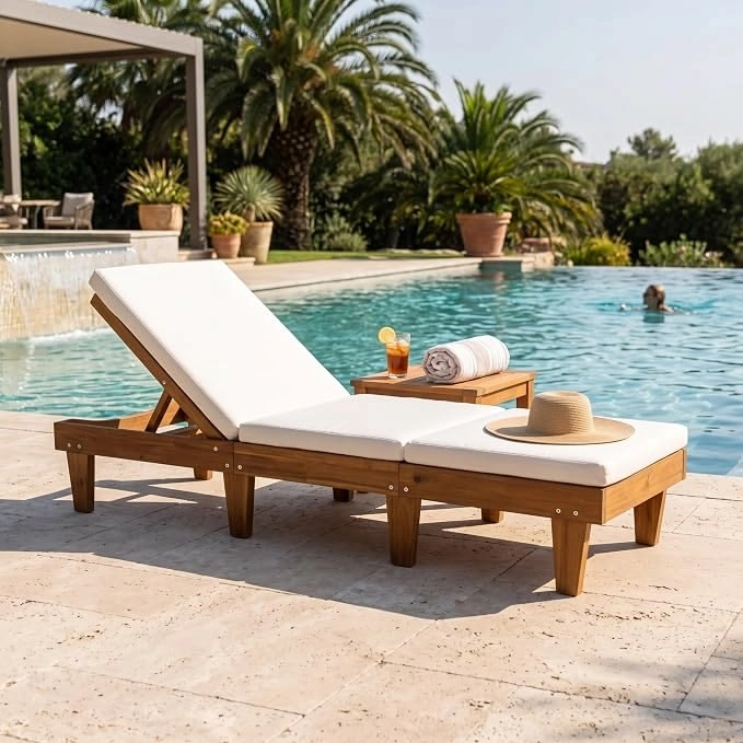 Teak Sun Lounger Poolside